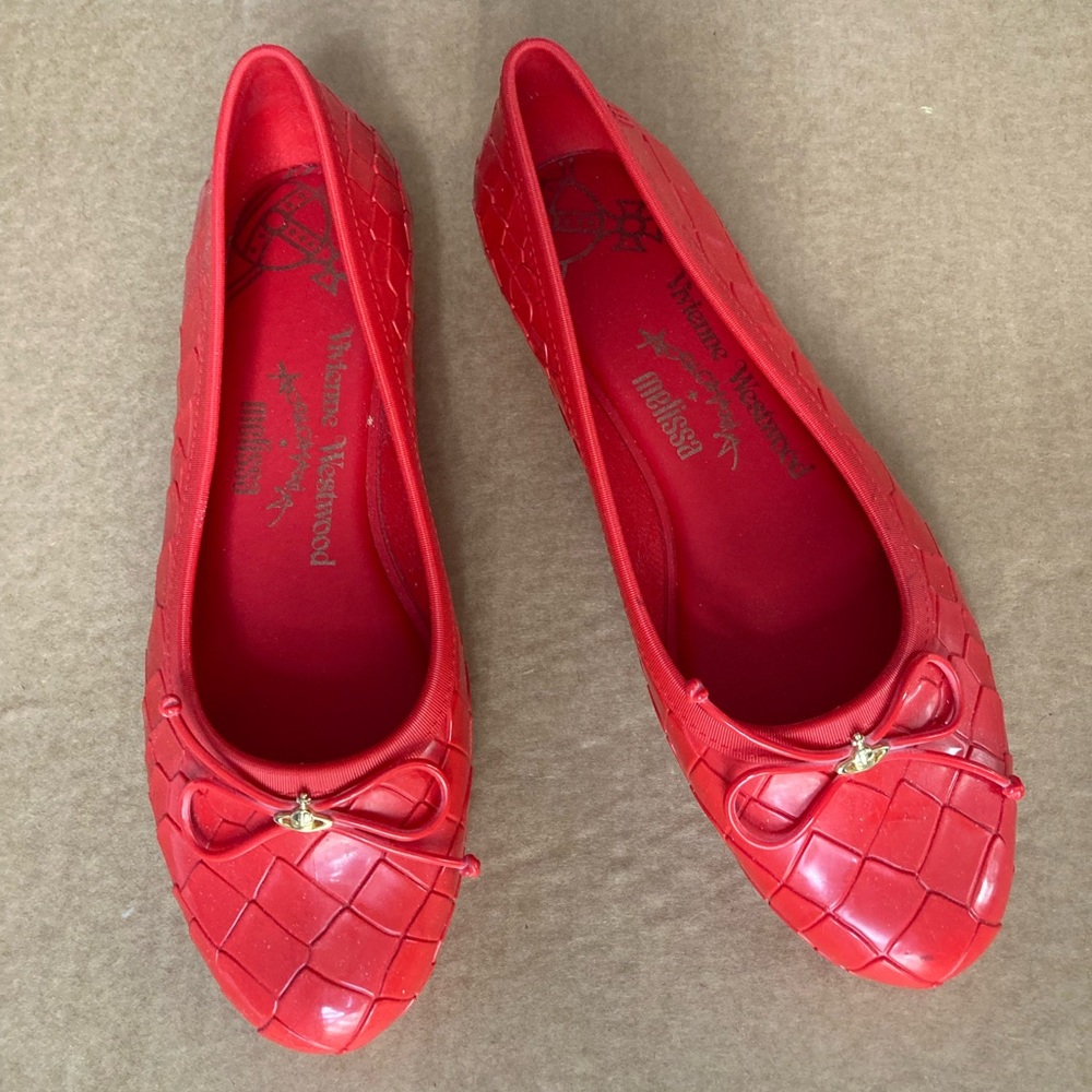 Melissa x Vivienne Westwood Doll size 7 waterproof red bow ballet flats